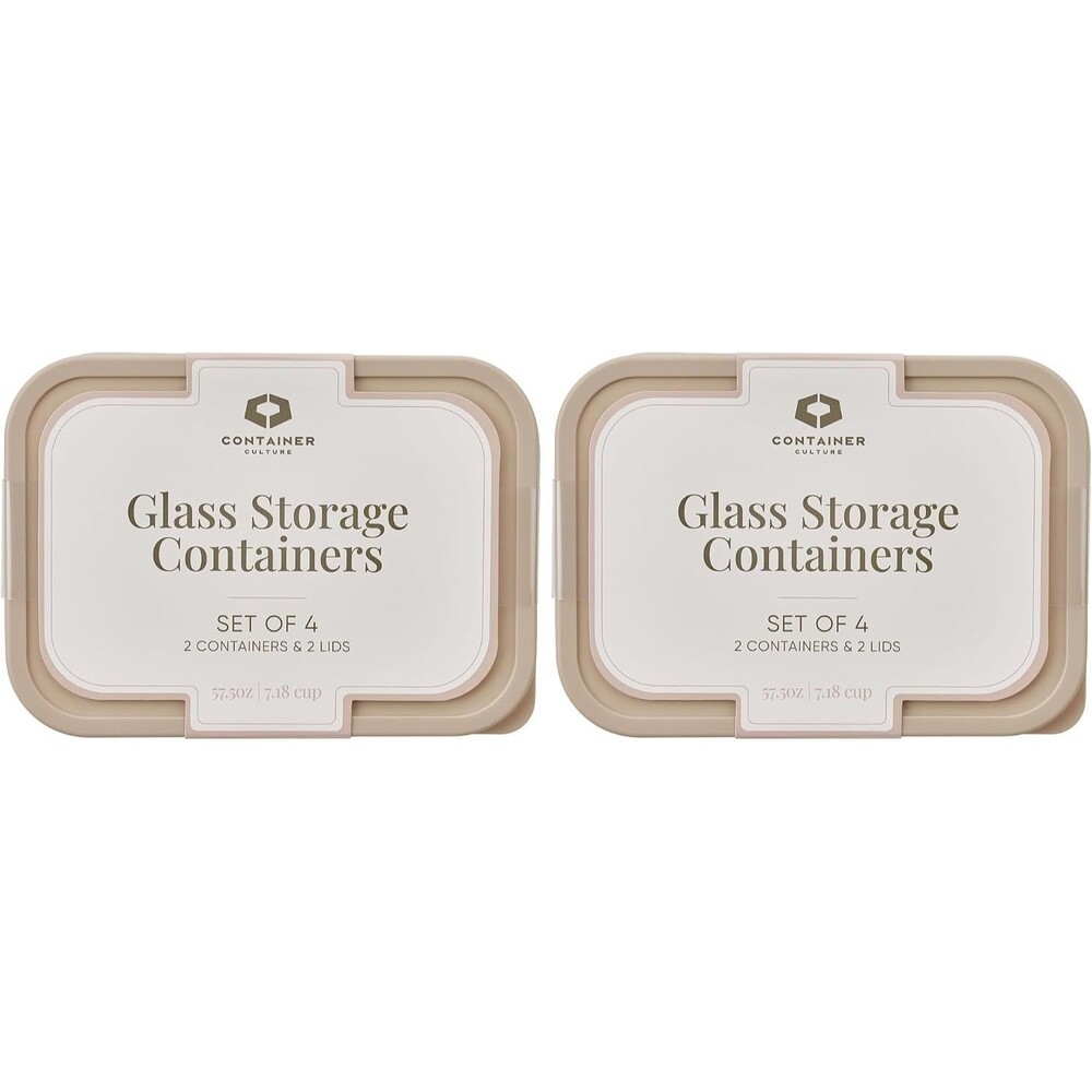 4 Glass Food Storage Containers 57.5oz Leakproof BPA Free Lids Cashew Cream